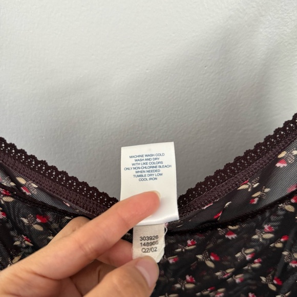 Old Navy Large Y2K Brown Mesh Cami Top Dainty Boho Red Floral Coquette Grunge - Picture 5 of 7